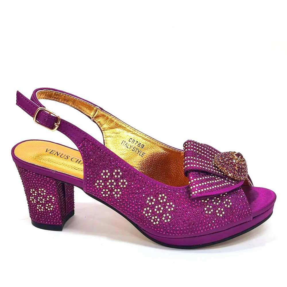 2026 Elegant Orange Peep-Toe Women Heel Pumps Italian Rhinestone Shoes & Bags Matching Set For Wedding Party Evening Occasions