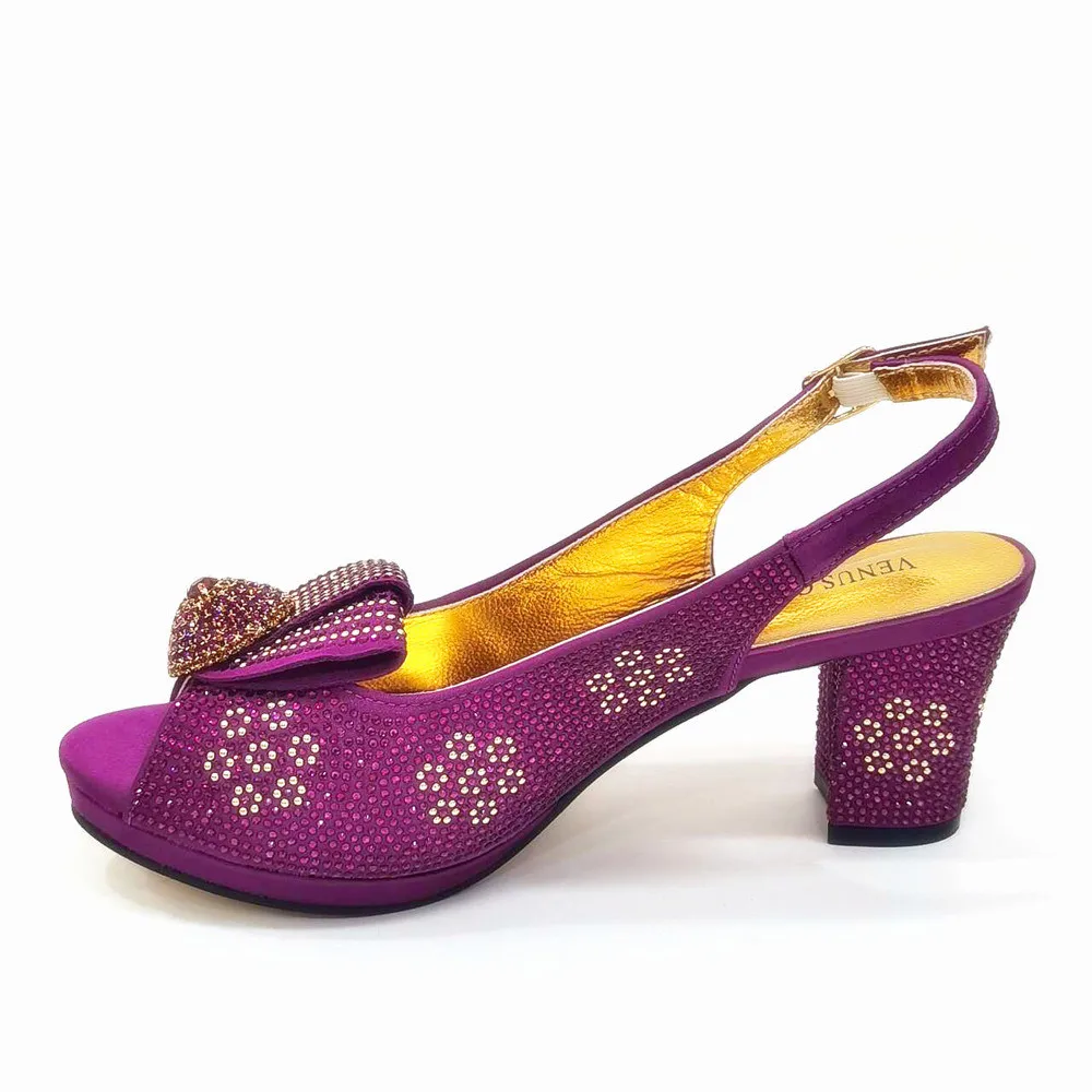 2026 Elegant Orange Peep-Toe Women Heel Pumps Italian Rhinestone Shoes & Bags Matching Set For Wedding Party Evening Occasions
