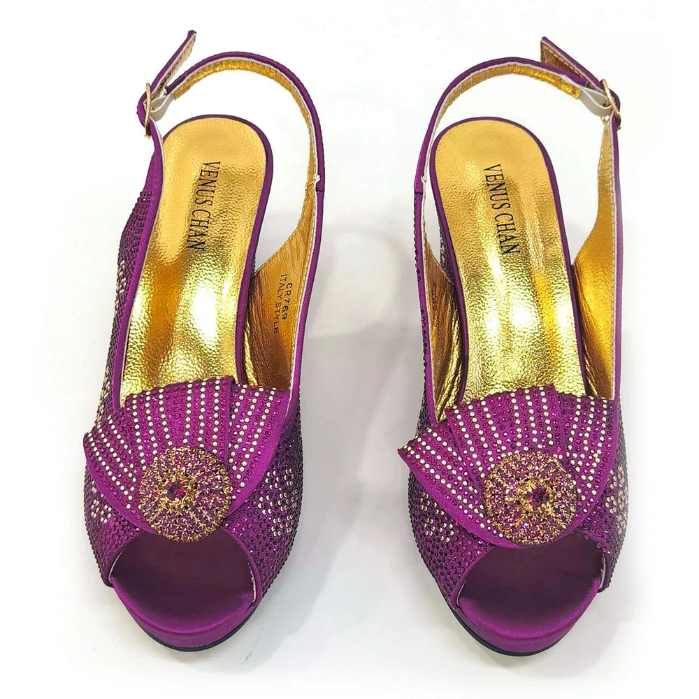 2026 Elegant Orange Peep-Toe Women Heel Pumps Italian Rhinestone Shoes & Bags Matching Set For Wedding Party Evening Occasions