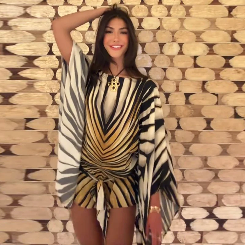 Sexy Leopard Chiffon Women's Mini Dress Urban Batwing Sleeve High Waist Female Dresses 2026 Summer Lady Beach Robe New