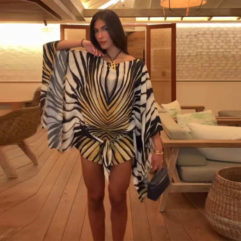 Sexy Leopard Chiffon Women's Mini Dress Urban Batwing Sleeve High Waist Female Dresses 2026 Summer Lady Beach Robe New