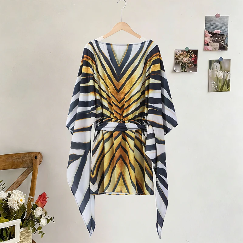 Sexy Leopard Chiffon Women's Mini Dress Urban Batwing Sleeve High Waist Female Dresses 2026 Summer Lady Beach Robe New