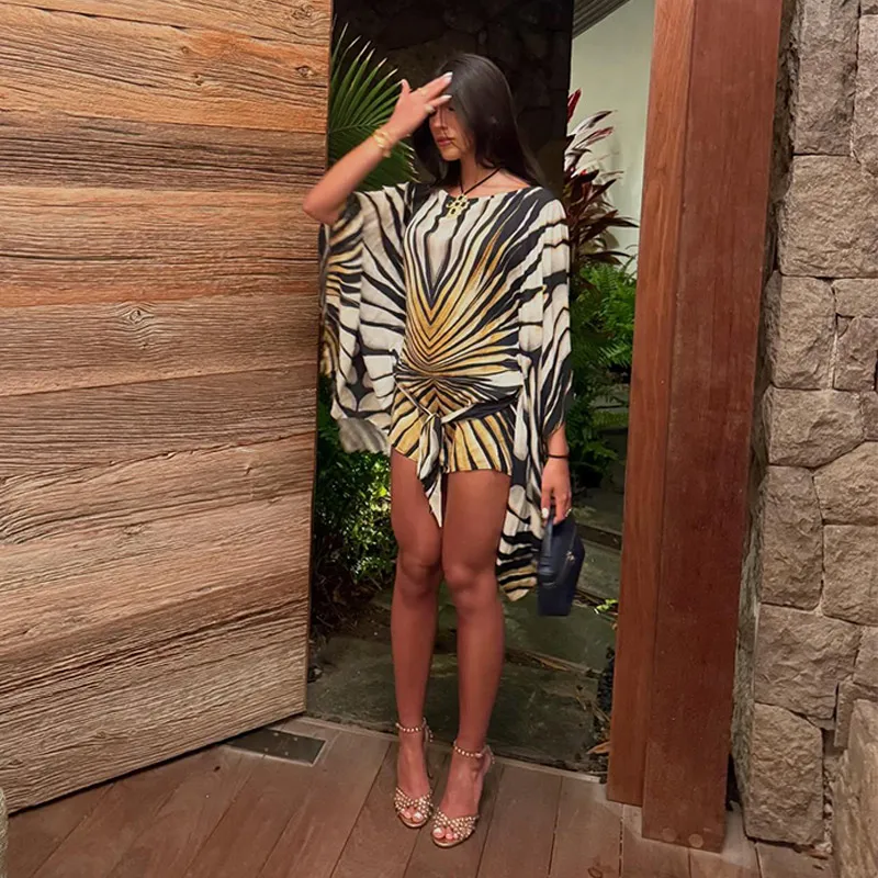 Sexy Leopard Chiffon Women's Mini Dress Urban Batwing Sleeve High Waist Female Dresses 2026 Summer Lady Beach Robe New