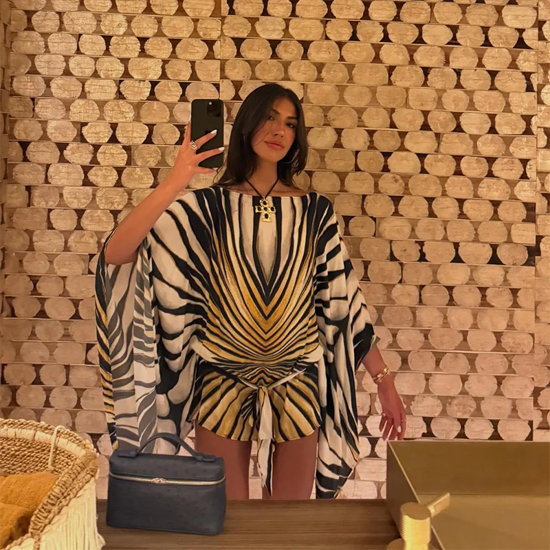 Sexy Leopard Chiffon Women's Mini Dress Urban Batwing Sleeve High Waist Female Dresses 2026 Summer Lady Beach Robe New
