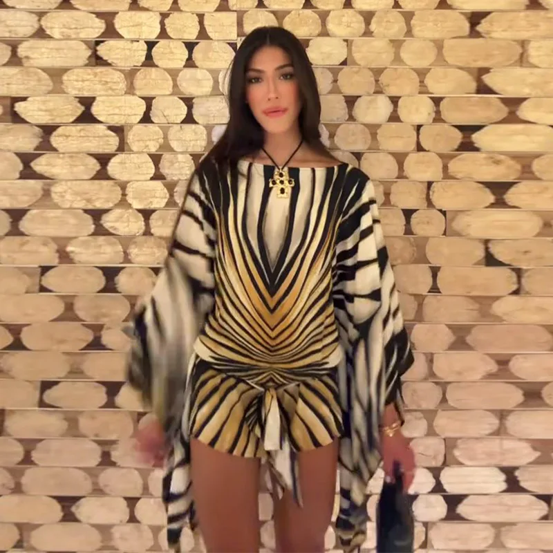 Sexy Leopard Chiffon Women's Mini Dress Urban Batwing Sleeve High Waist Female Dresses 2026 Summer Lady Beach Robe New