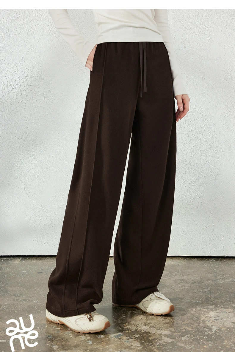 TOYOUTH Women's Glutinous Rice Velvet Straight Leg Pants 2026 Autumn New Soft Hip Concealing Leg Shaping Relaxed Trousers