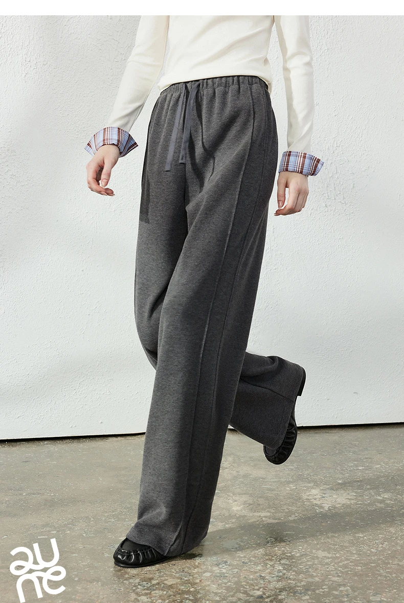 TOYOUTH Women's Glutinous Rice Velvet Straight Leg Pants 2026 Autumn New Soft Hip Concealing Leg Shaping Relaxed Trousers