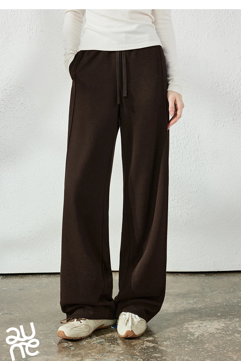 TOYOUTH Women's Glutinous Rice Velvet Straight Leg Pants 2026 Autumn New Soft Hip Concealing Leg Shaping Relaxed Trousers