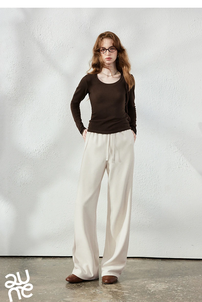 TOYOUTH Women's Glutinous Rice Velvet Straight Leg Pants 2026 Autumn New Soft Hip Concealing Leg Shaping Relaxed Trousers