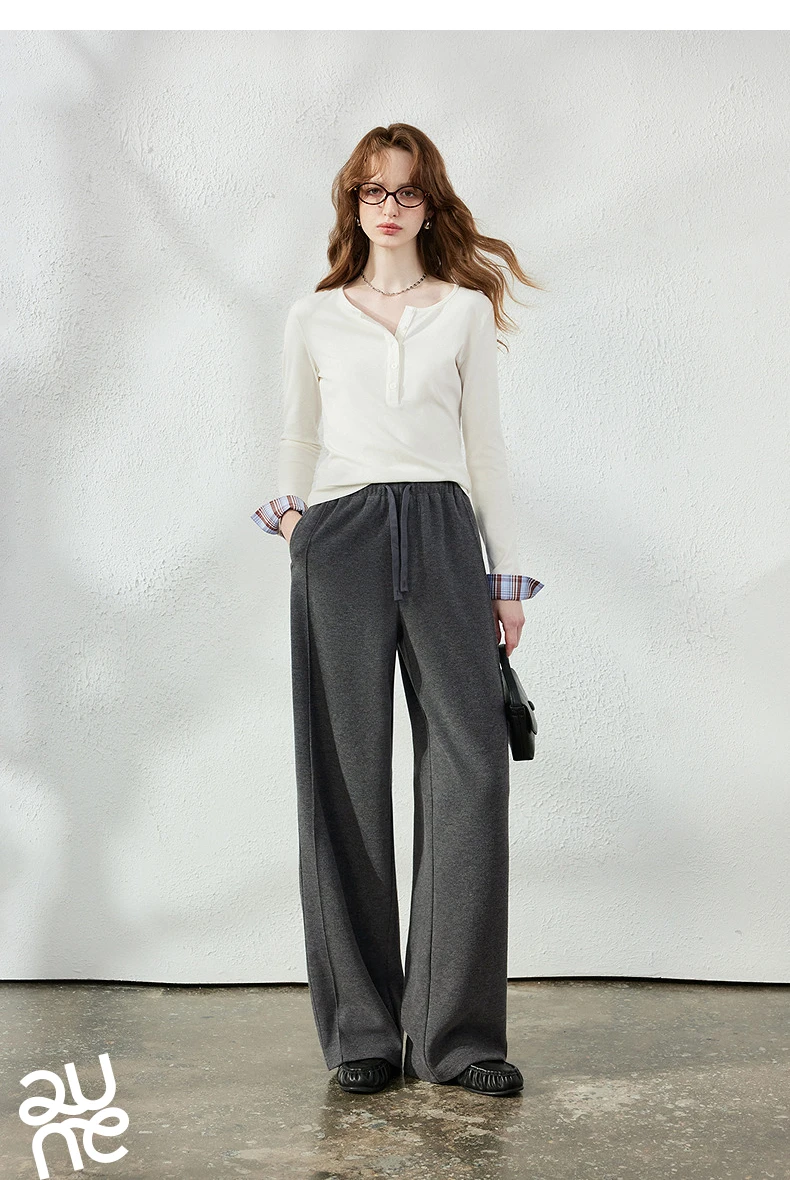 TOYOUTH Women's Glutinous Rice Velvet Straight Leg Pants 2026 Autumn New Soft Hip Concealing Leg Shaping Relaxed Trousers