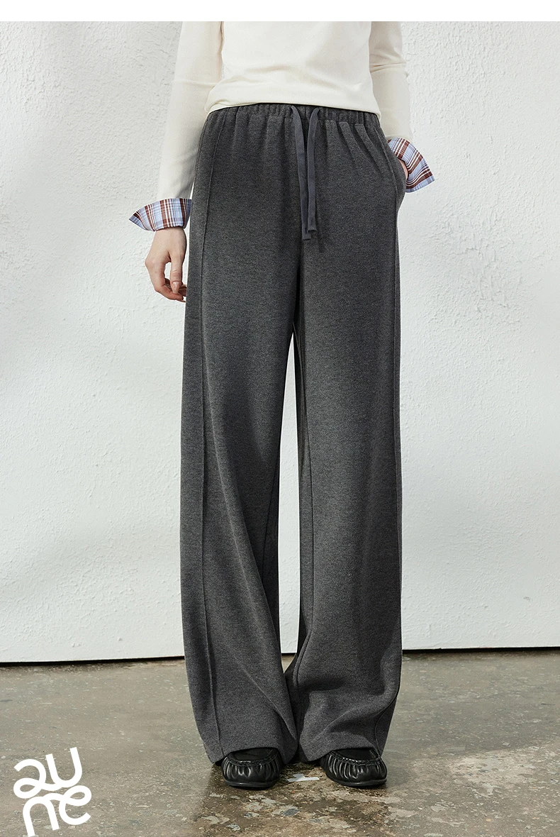 TOYOUTH Women's Glutinous Rice Velvet Straight Leg Pants 2026 Autumn New Soft Hip Concealing Leg Shaping Relaxed Trousers