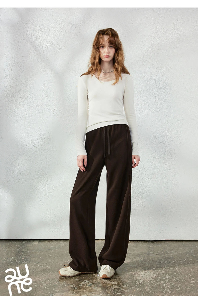 TOYOUTH Women's Glutinous Rice Velvet Straight Leg Pants 2026 Autumn New Soft Hip Concealing Leg Shaping Relaxed Trousers