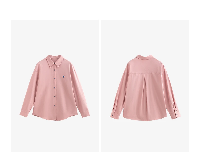 TOYOUTH Women's Pure Cotton Shirt 2026 New Heart Embroidery Solid Color Simple Versatile Basic Top