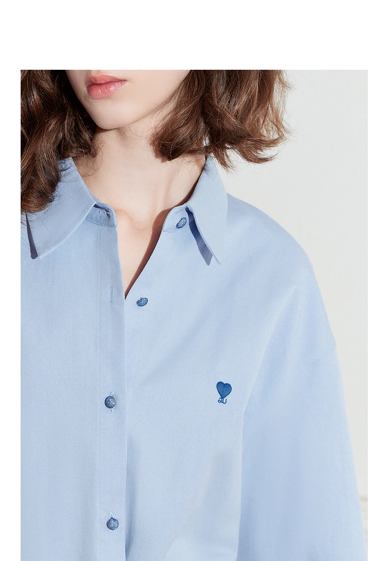 TOYOUTH Women's Pure Cotton Shirt 2026 New Heart Embroidery Solid Color Simple Versatile Basic Top