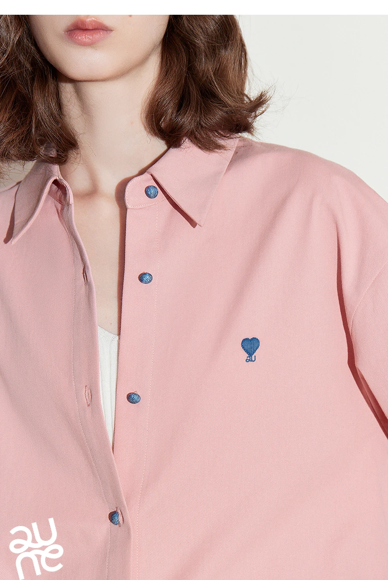 TOYOUTH Women's Pure Cotton Shirt 2026 New Heart Embroidery Solid Color Simple Versatile Basic Top