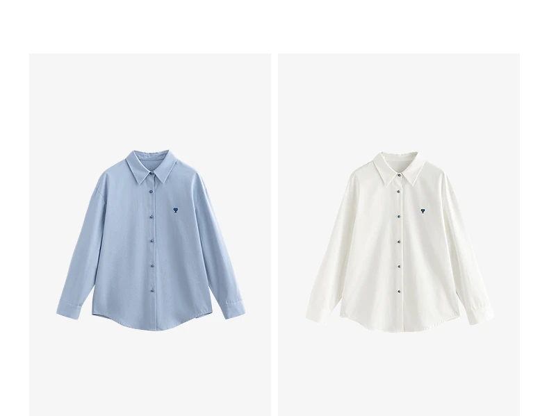 TOYOUTH Women's Pure Cotton Shirt 2026 New Heart Embroidery Solid Color Simple Versatile Basic Top