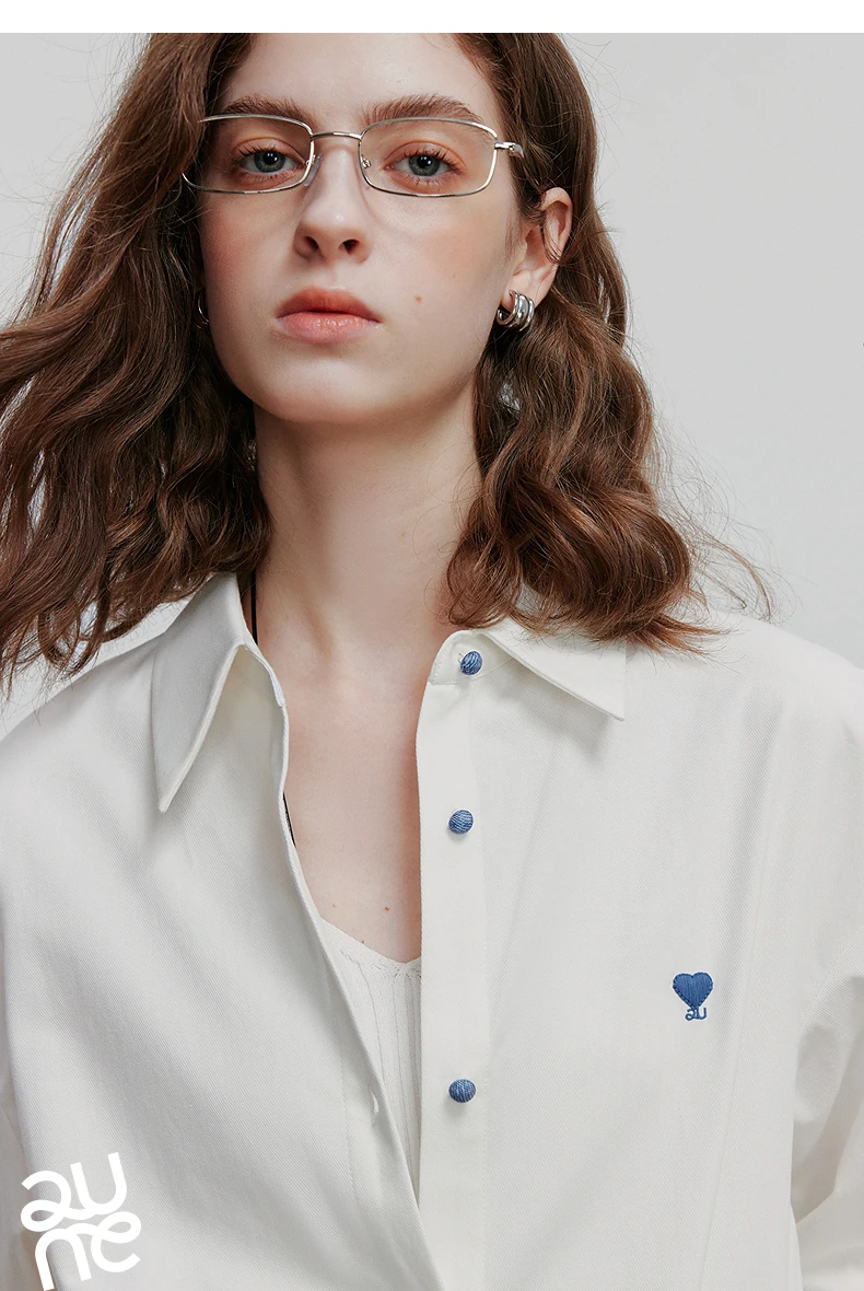 TOYOUTH Women's Pure Cotton Shirt 2026 New Heart Embroidery Solid Color Simple Versatile Basic Top