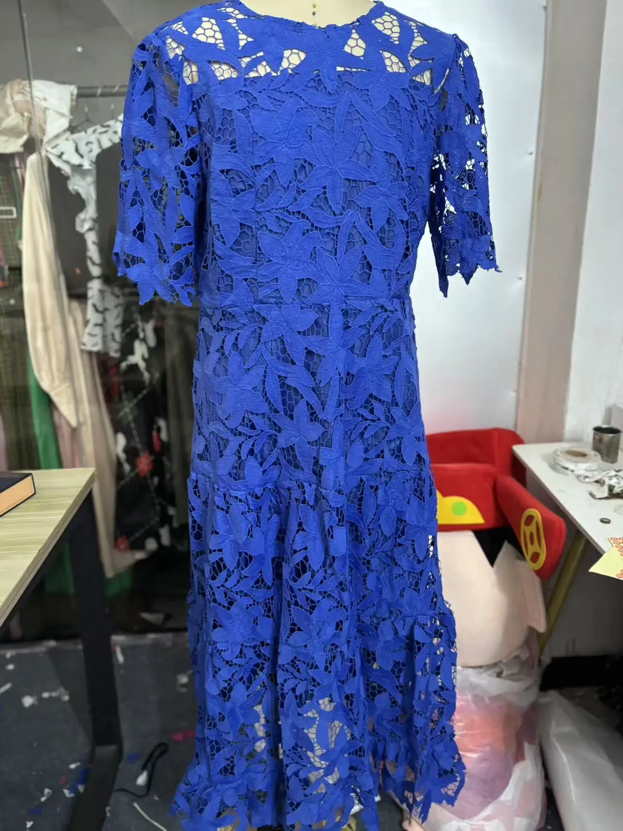 Women Hollow Out Dresses A Line Solid Dress Ankle Lenth Half Sleeves Waist Cinch Slight Strech Slim Casual Elegant 2026 Summer
