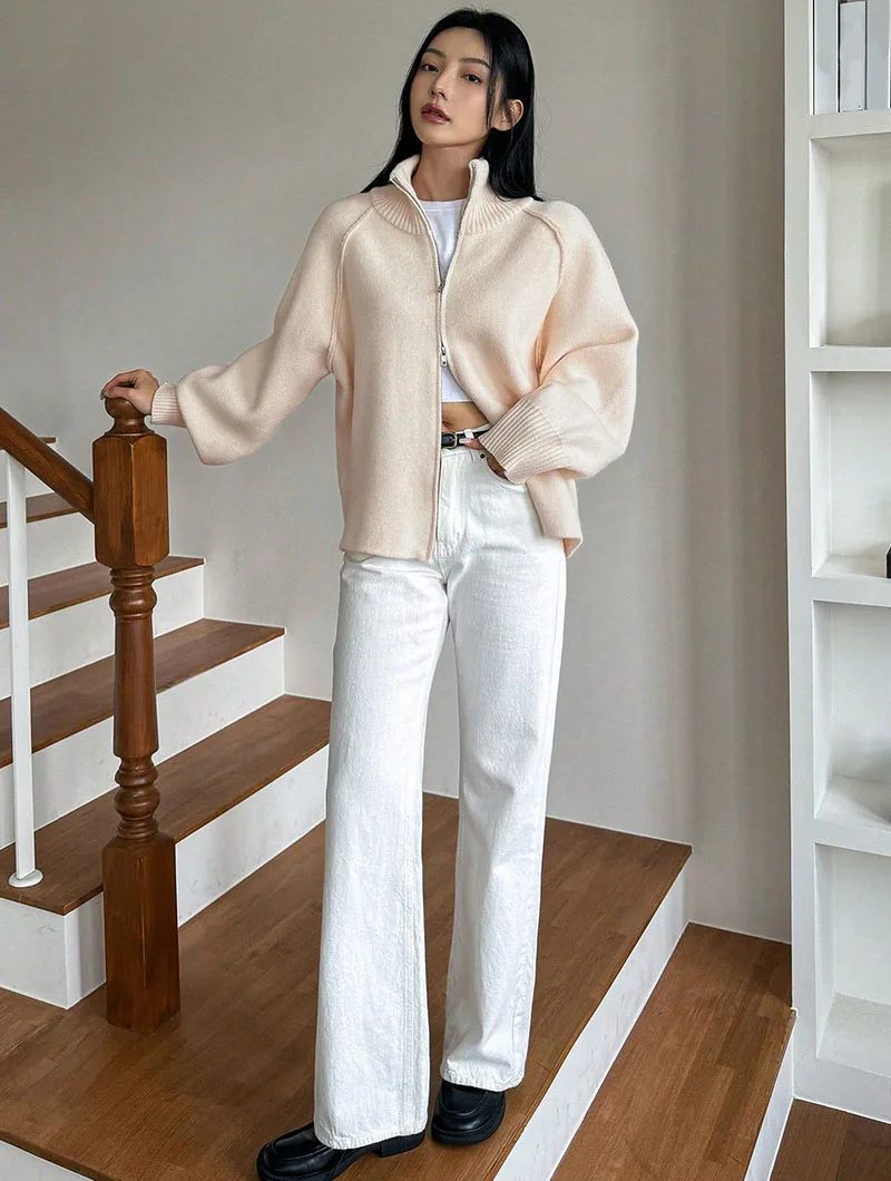 Lazy Style Sweater Jacket for Women 2026 Autumn Winter Thicken Warm Soft Knitted Cardigans Fashion Zipper Stand Collar Cardigan