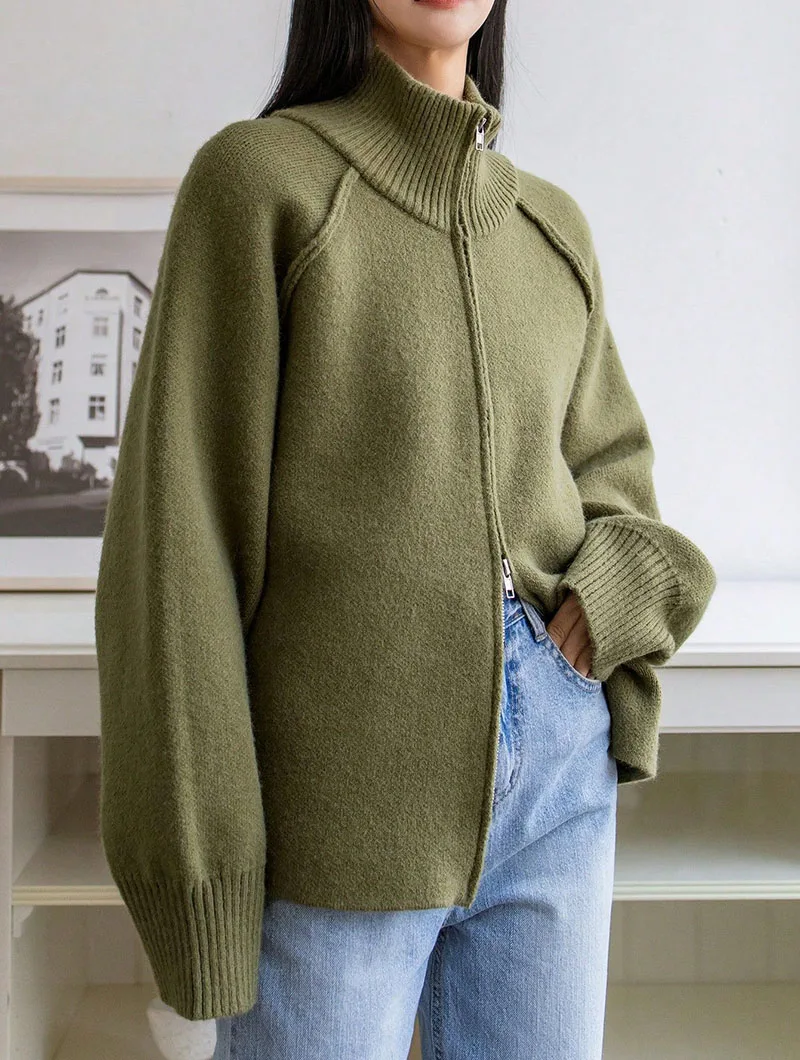 Lazy Style Sweater Jacket for Women 2026 Autumn Winter Thicken Warm Soft Knitted Cardigans Fashion Zipper Stand Collar Cardigan