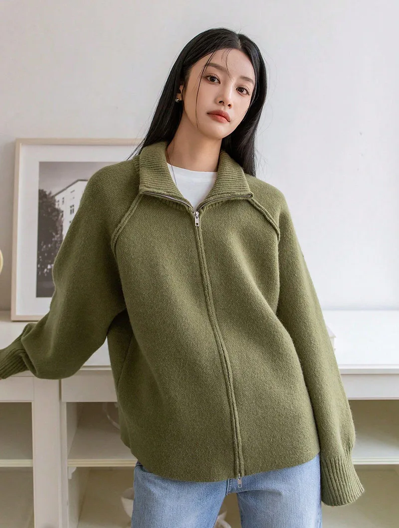 Lazy Style Sweater Jacket for Women 2026 Autumn Winter Thicken Warm Soft Knitted Cardigans Fashion Zipper Stand Collar Cardigan