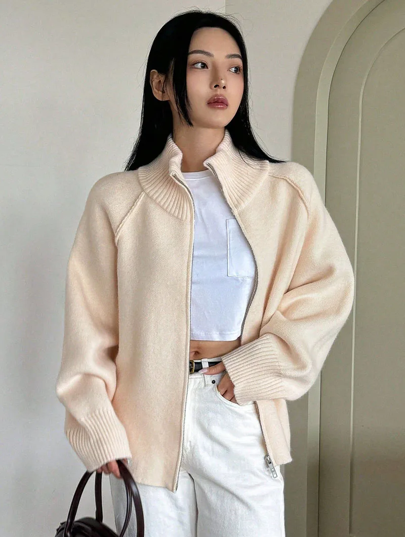 Lazy Style Sweater Jacket for Women 2026 Autumn Winter Thicken Warm Soft Knitted Cardigans Fashion Zipper Stand Collar Cardigan