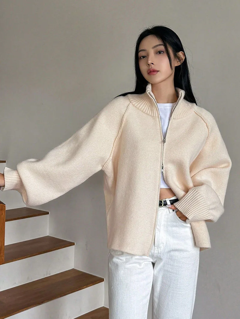 Lazy Style Sweater Jacket for Women 2026 Autumn Winter Thicken Warm Soft Knitted Cardigans Fashion Zipper Stand Collar Cardigan