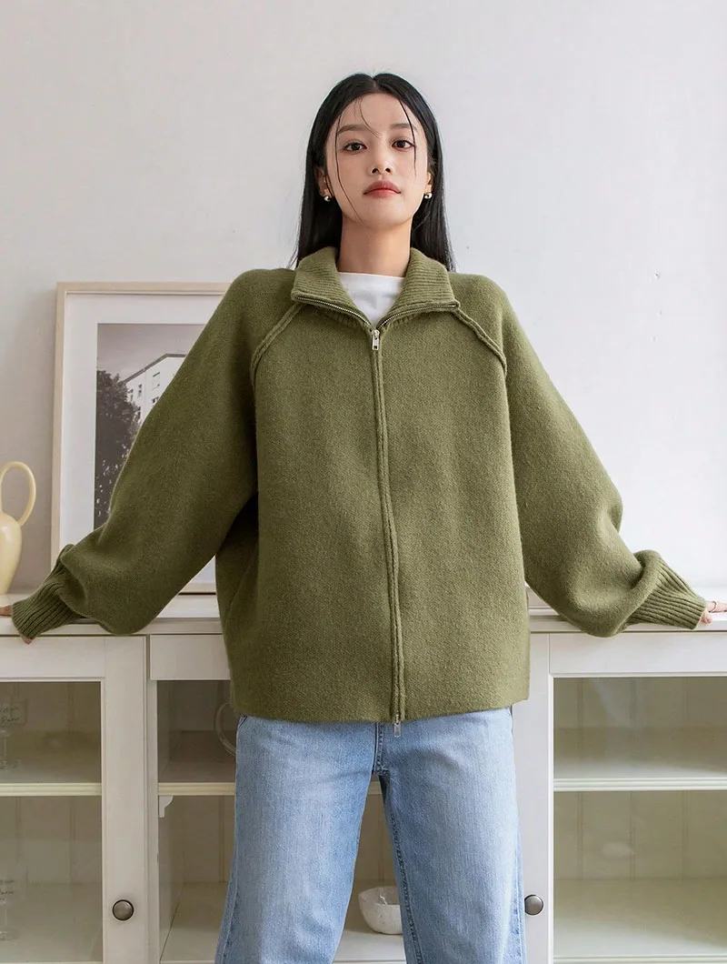 Lazy Style Sweater Jacket for Women 2026 Autumn Winter Thicken Warm Soft Knitted Cardigans Fashion Zipper Stand Collar Cardigan