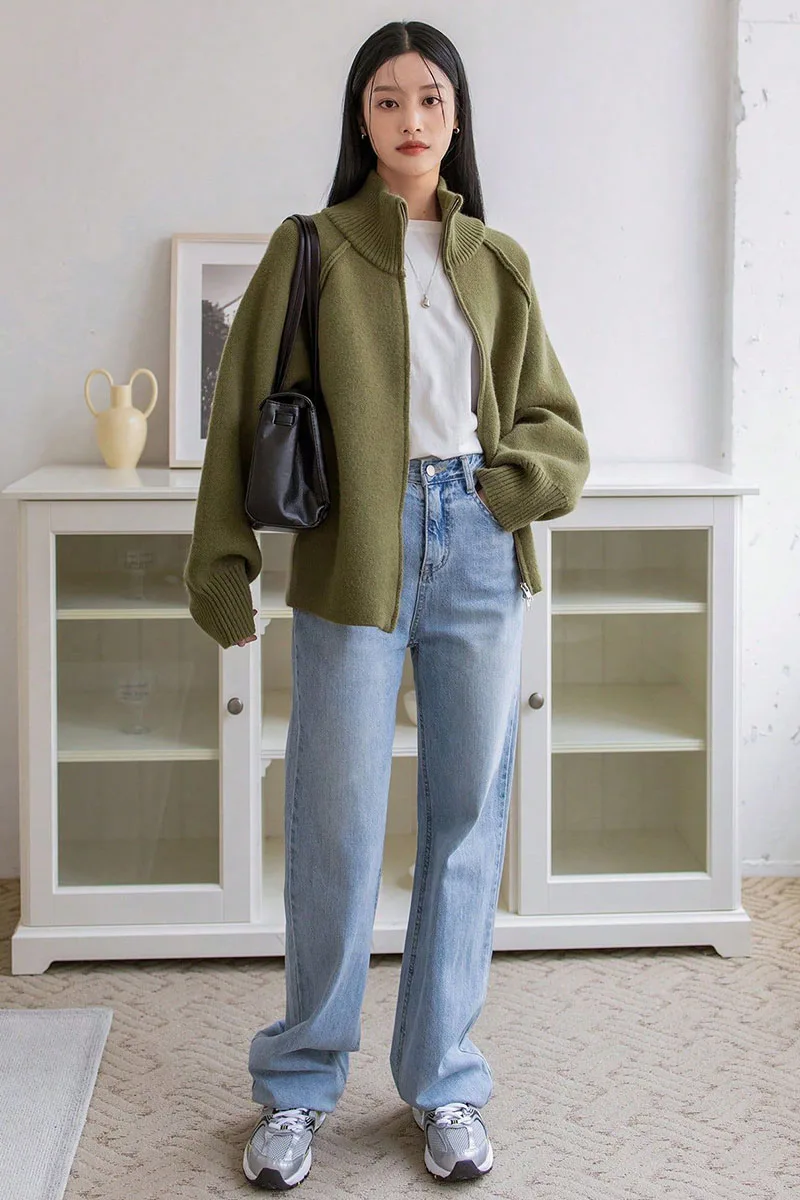 Lazy Style Sweater Jacket for Women 2026 Autumn Winter Thicken Warm Soft Knitted Cardigans Fashion Zipper Stand Collar Cardigan