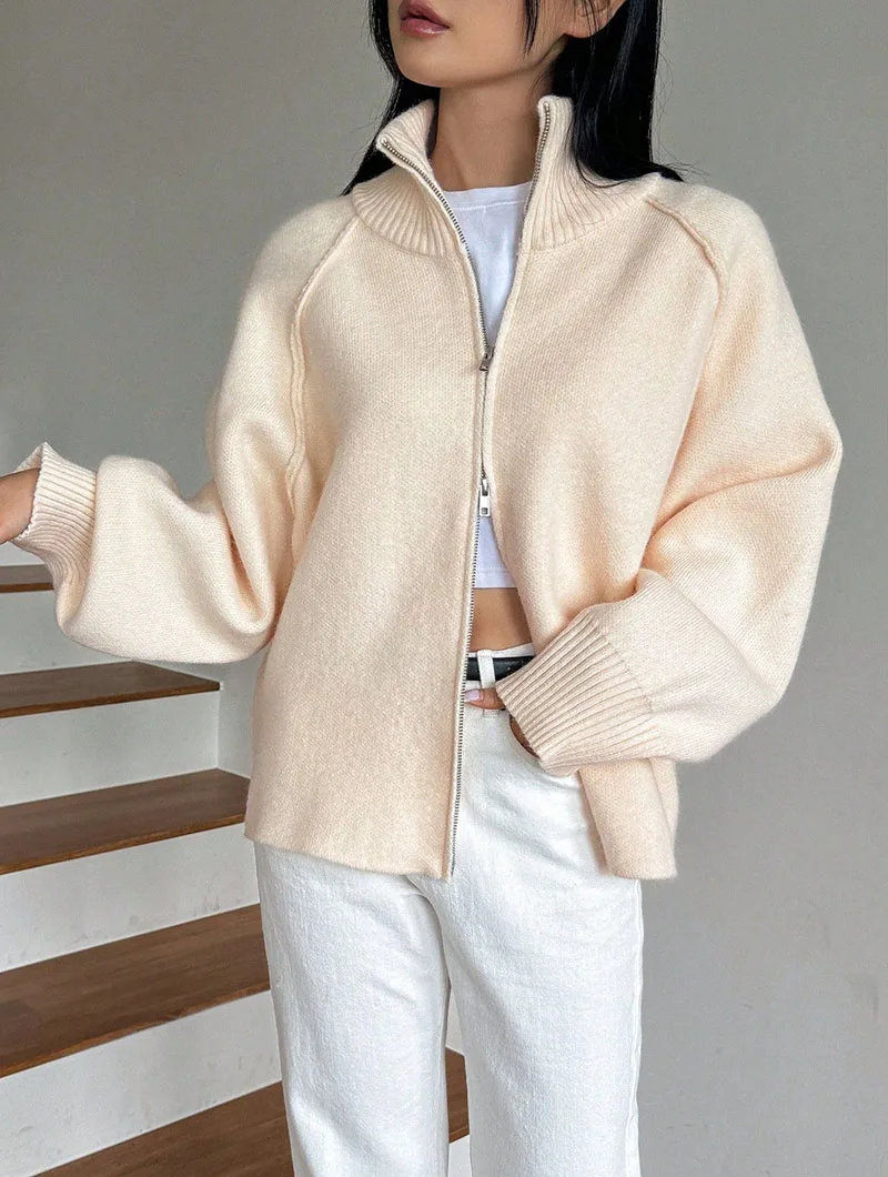 Lazy Style Sweater Jacket for Women 2026 Autumn Winter Thicken Warm Soft Knitted Cardigans Fashion Zipper Stand Collar Cardigan
