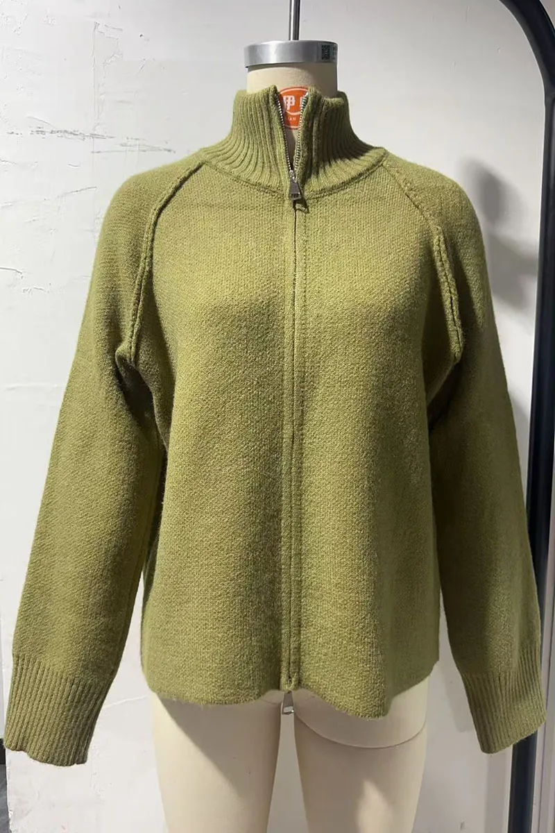 Lazy Style Sweater Jacket for Women 2026 Autumn Winter Thicken Warm Soft Knitted Cardigans Fashion Zipper Stand Collar Cardigan