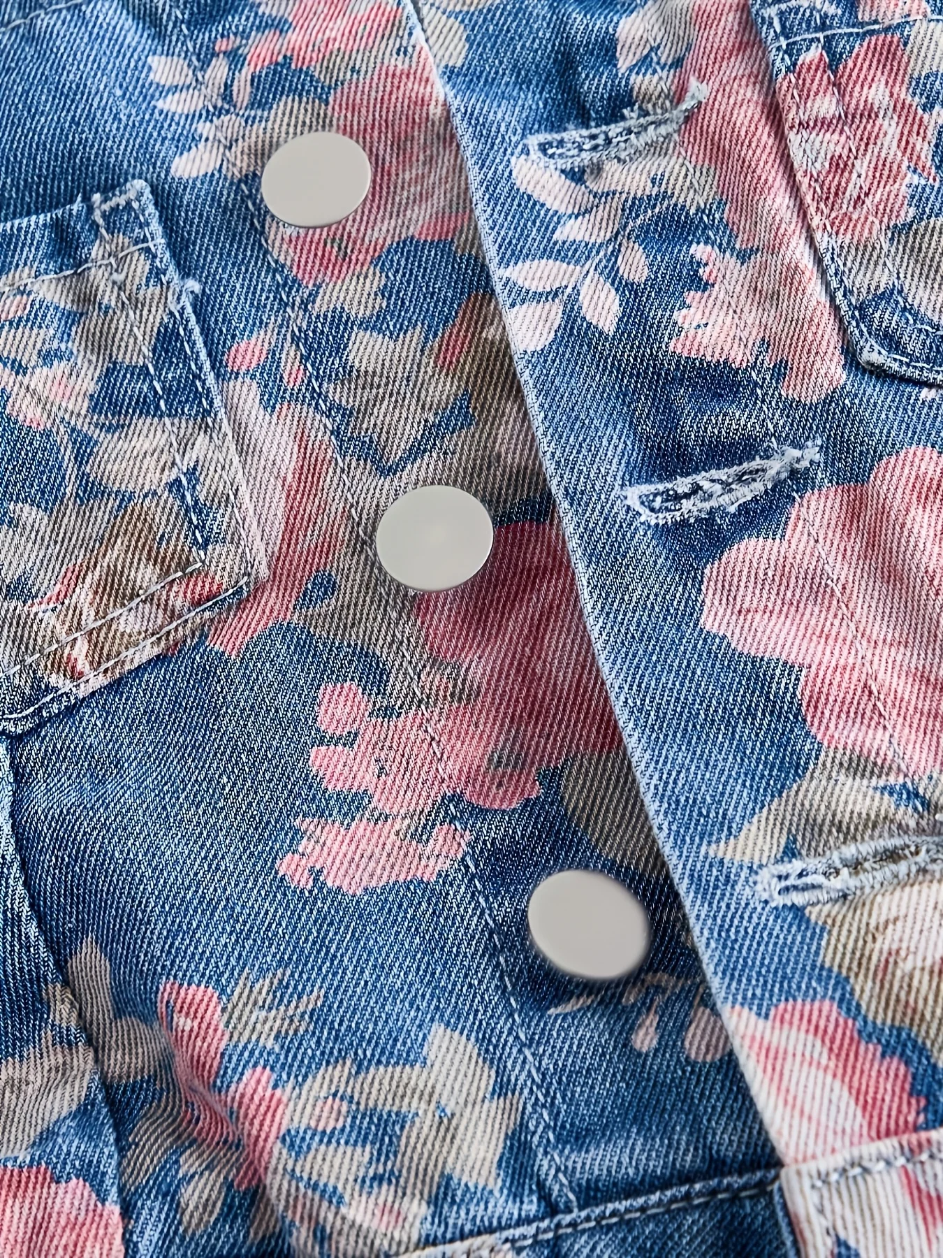 Vintage Washed Floral Print Denim Overalls For Women Adjustable Strap Wide Leg Elegant Daily Fashion Jumpsuit