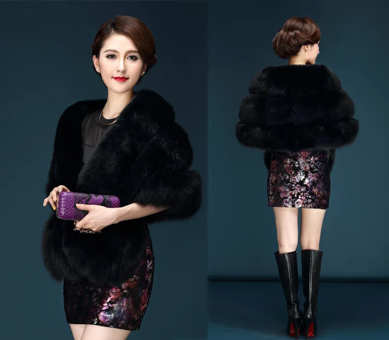 Winter Scarves Woman Faux Fox Fur Coat Fur Shawl Jackets for Women Cloak with Pocket White, Pink, Gray Women's Winter Jacket