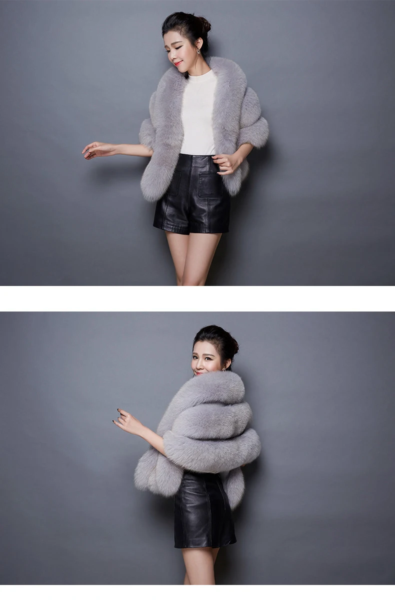 Winter Scarves Woman Faux Fox Fur Coat Fur Shawl Jackets for Women Cloak with Pocket White, Pink, Gray Women's Winter Jacket