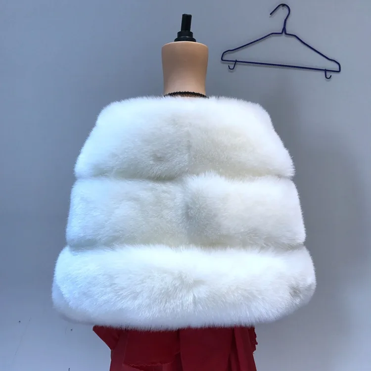 Winter Scarves Woman Faux Fox Fur Coat Fur Shawl Jackets for Women Cloak with Pocket White, Pink, Gray Women's Winter Jacket
