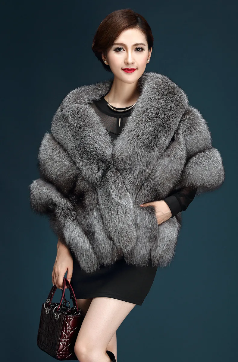 Winter Scarves Woman Faux Fox Fur Coat Fur Shawl Jackets for Women Cloak with Pocket White, Pink, Gray Women's Winter Jacket