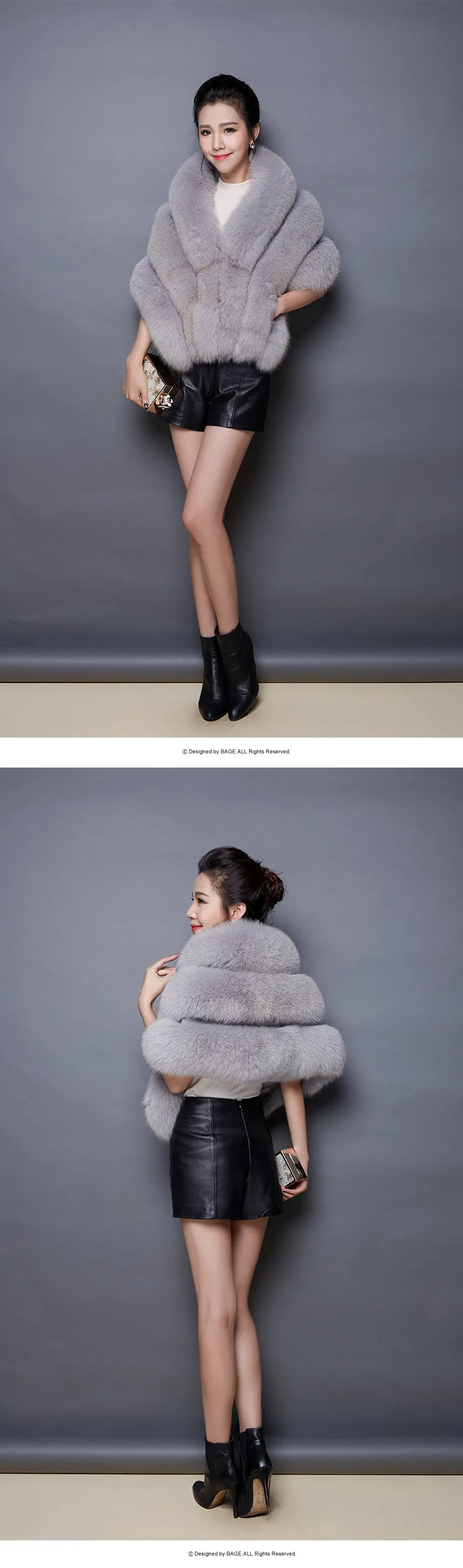 Winter Scarves Woman Faux Fox Fur Coat Fur Shawl Jackets for Women Cloak with Pocket White, Pink, Gray Women's Winter Jacket
