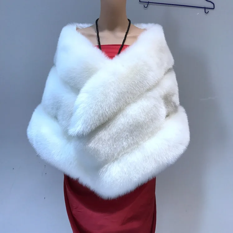 Winter Scarves Woman Faux Fox Fur Coat Fur Shawl Jackets for Women Cloak with Pocket White, Pink, Gray Women's Winter Jacket