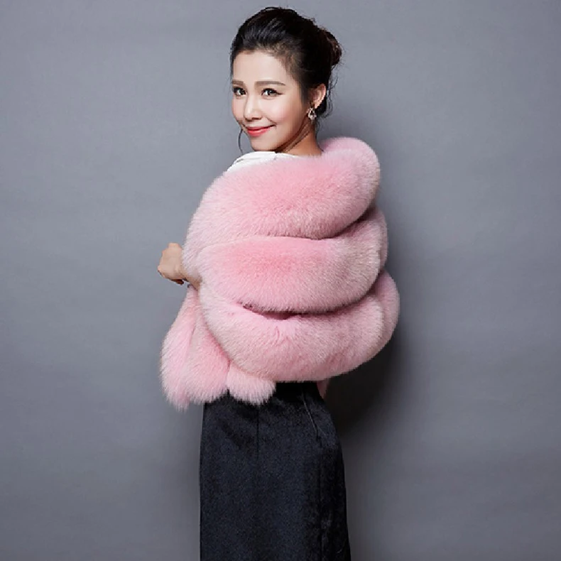 Winter Scarves Woman Faux Fox Fur Coat Fur Shawl Jackets for Women Cloak with Pocket White, Pink, Gray Women's Winter Jacket