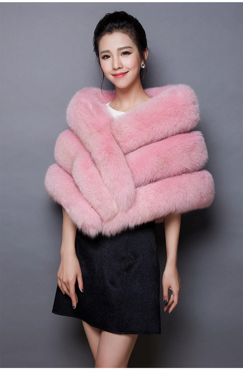 Winter Scarves Woman Faux Fox Fur Coat Fur Shawl Jackets for Women Cloak with Pocket White, Pink, Gray Women's Winter Jacket