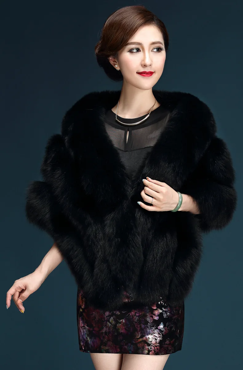 Winter Scarves Woman Faux Fox Fur Coat Fur Shawl Jackets for Women Cloak with Pocket White, Pink, Gray Women's Winter Jacket
