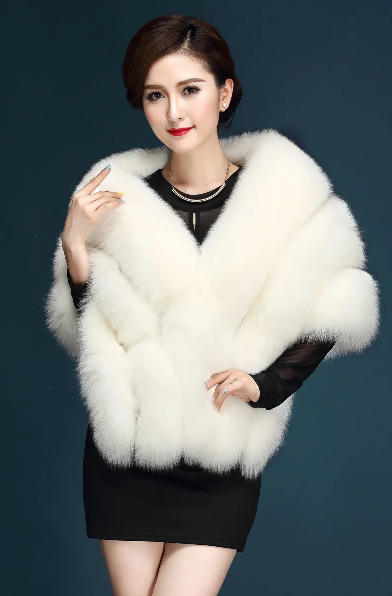 Winter Scarves Woman Faux Fox Fur Coat Fur Shawl Jackets for Women Cloak with Pocket White, Pink, Gray Women's Winter Jacket