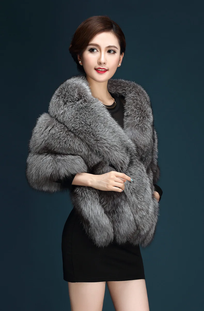 Winter Scarves Woman Faux Fox Fur Coat Fur Shawl Jackets for Women Cloak with Pocket White, Pink, Gray Women's Winter Jacket