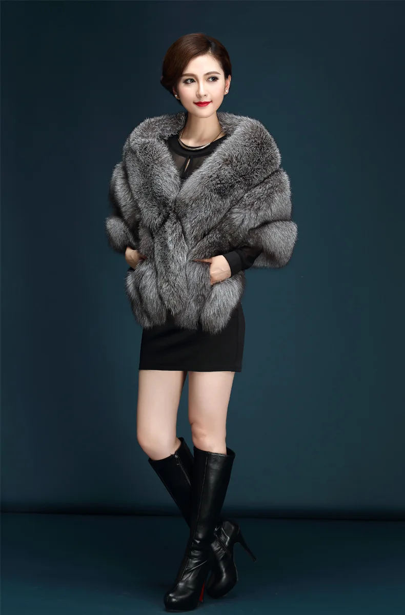 Winter Scarves Woman Faux Fox Fur Coat Fur Shawl Jackets for Women Cloak with Pocket White, Pink, Gray Women's Winter Jacket