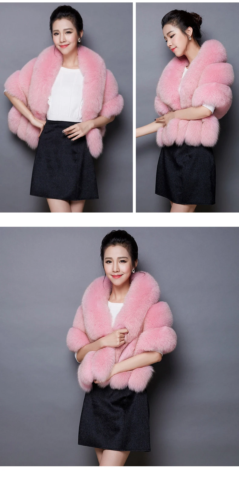 Winter Scarves Woman Faux Fox Fur Coat Fur Shawl Jackets for Women Cloak with Pocket White, Pink, Gray Women's Winter Jacket