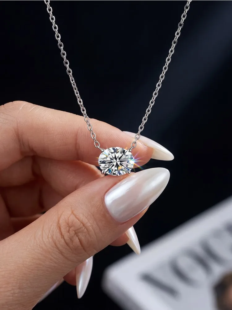 Fashion Luxury Real 2CT Oval Moissanite Diamond Necklace For Women Engagement Party High Quality Jewelry