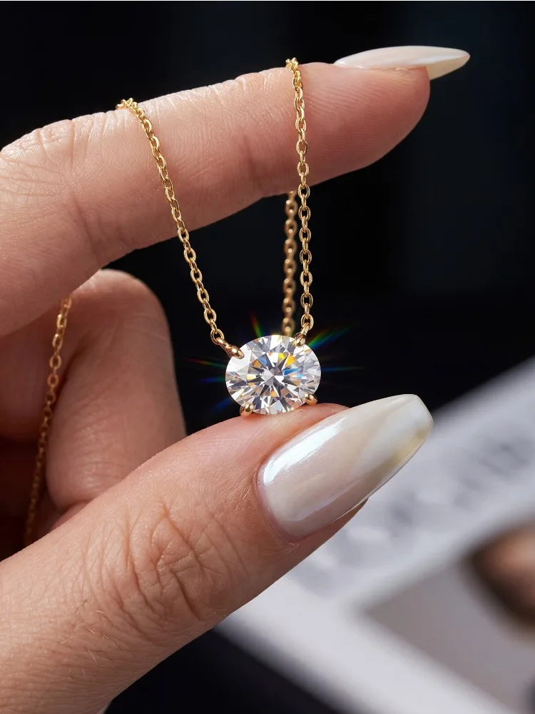 Fashion Luxury Real 2CT Oval Moissanite Diamond Necklace For Women Engagement Party High Quality Jewelry