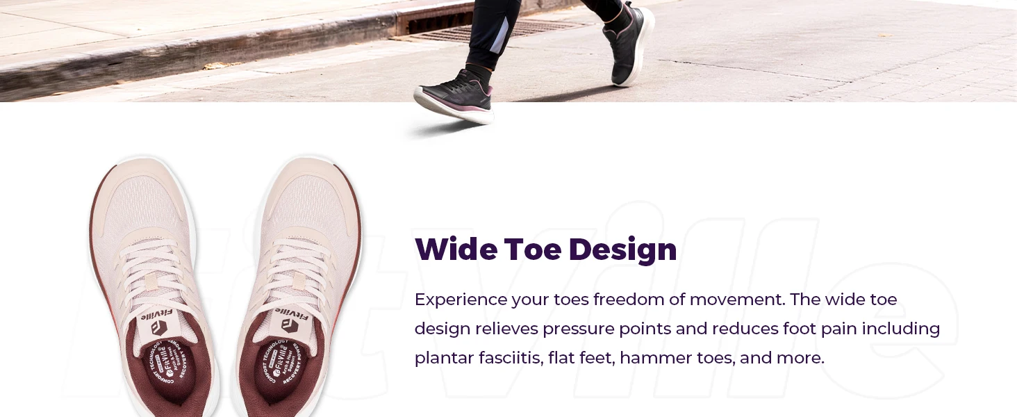 FitVille Women's Extra Wide Walking Sneakers, Breathable Lightweight Running Shoes with Arch Support for Flat Feet and Heel Pain