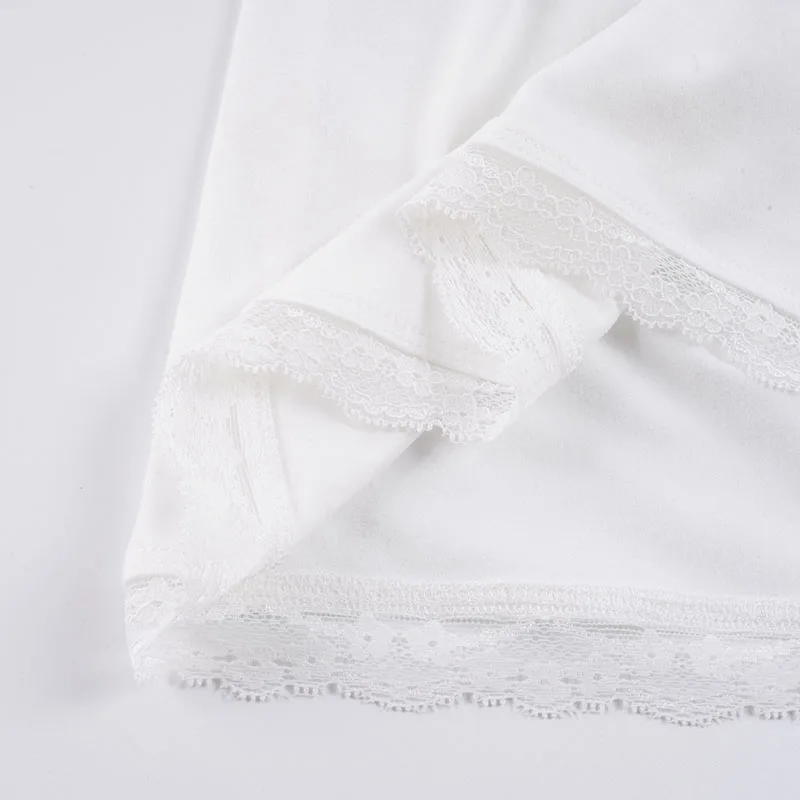 Korean Fashion V-Neck Lace Patchwork Short Sleeve T-Shirts Women's Elegant Waist-cinching With Bandage A-line Top Tees Fashion