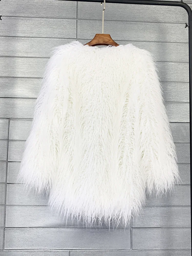 Women's Fur Coat Colorful Furry Pink Lamb Wool Faux Fur Coat Female Shaggy Sheepskin Coat Winter Artificial Fur Jacket